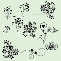 A set of floral designs on a green background vector