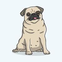 A cartoon pug dog sitting down with its tongue out vector