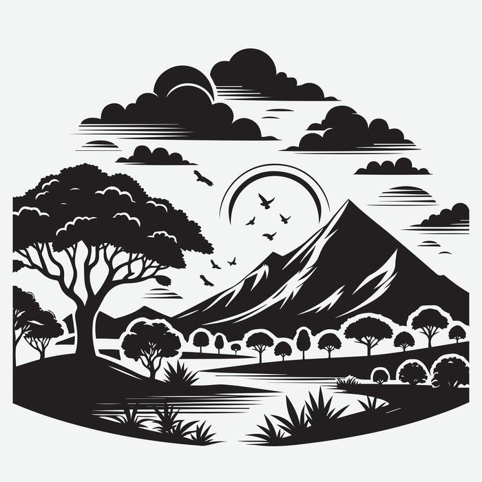 Mountain Landscape Black And White Vector Art, Icons, and Graphics for