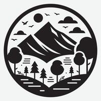 Beautiful Mountain Scene with River and Trees for Hiking Apparel vector