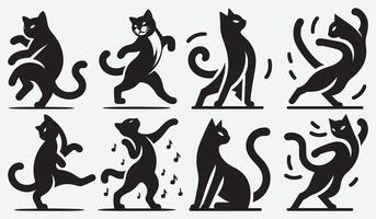 Playful Cat Dancing Silhouette Bundle for Engaging Pet Related Designs vector
