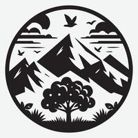 Serene Mountain View with River and Trees for Camping Art Projects vector