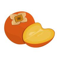 Persimmon Fruit Has A Distinctive Sweet Taste With A Soft And Chewy Texture Of The Fruit Flesh. This Fruit Grows In Many Parts Of The World vector