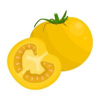 Yellow Tomato Is A Fruit That Has A Distinctive Sweet, Sour, Juicy Taste. This Fruit Grows In Many Climates vector