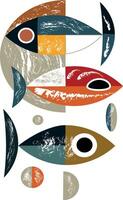 Abstract illustration consisting of various geometric shapes, in the style of fish marine life. vector