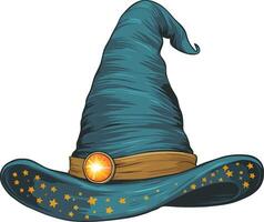 Whimsical Wizard Hat with Starry Trim and Magic Glow Button vector