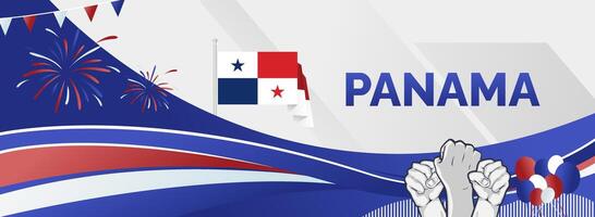 Wide banner for Panama with dynamic theme in country flag colors vector