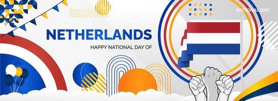 Unique geometric background for Netherlands national day in flag colors vector