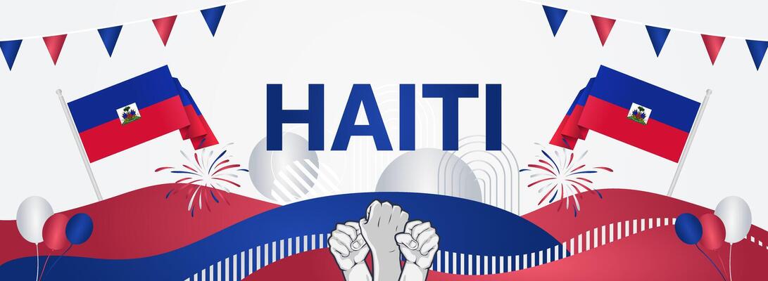 Long banner for Haiti national day in a modern geometric creative touch