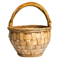 A beautifully woven wicker basket with a curved handle png