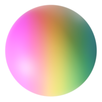 Cute, rainbow, colorful sphere on transparent background. Round shape, bubble, ball. Color gradient, y2k party element. Cartoon style. Celebration, festive theme. 3D render. png