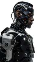 Detailed humanoid robot with blend of human and mechanical features, including visible components, on transparent background. Perfect for futuristic, AI, and cybernetic themes. png