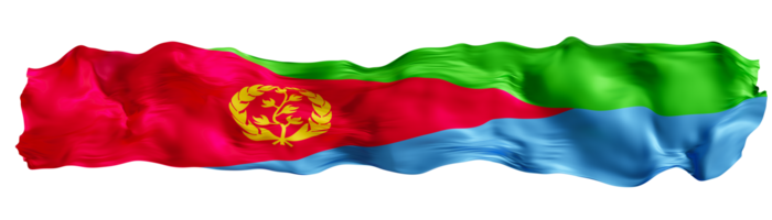 Stylized flag of Eritrea waving in the wind on transparent background. Footer, header or divider. Cut out wide, panoramic element. Banner for patriotic themes or national event promotions. 3D. png