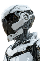 Robotic head with intricate mechanical details, on transparent background. Ideal for technology-related projects png