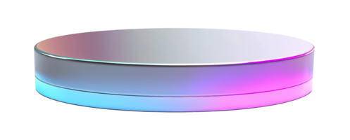 Glossy holographic podium on transparent background. Modern, futuristic mock up for product display. png