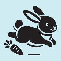 A black and white illustration of a rabbit running vector