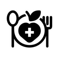 A black and white icon of an apple with a medical cross vector