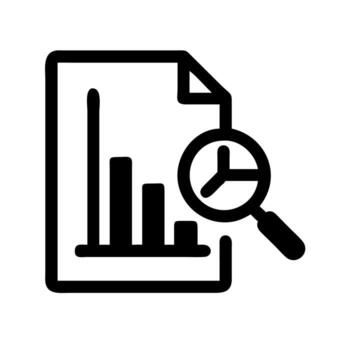 A magnifying glass is holding a document with a bar graph vector