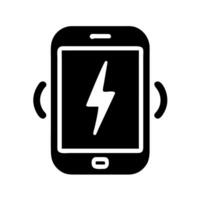 A black and white illustration of a smartphone with a lightning bolt vector