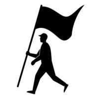 A man is walking with a flag in black silhouette vector