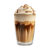 Iced Coffee with Whipped Cream and Caramel Drizzle on Transparent Background. png