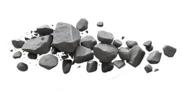 Floating Black Rocks and Stones Collection on Transparent Background for Design Projects png
