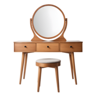wooden vanity with round mirror and drawers isolated on transparent background png