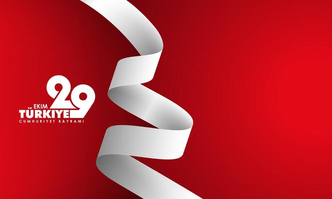 Waving white ribbon on red gradient background design. Turkey text mean is october 29 turkey republic day. Turkey national background