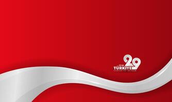 Waving white shape in 3d style on red gradient background and turkish typography which means october 29th turkey republic day vector