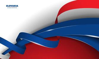 Slovakia national background design with Waving blue shape in 3d design wrapped with a white, blue and red ribbon on white and red background vector