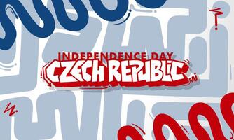 Typography of Czech republic in red and white with graffiti design and simple maze in cartoon background. Czech independence day template vector
