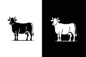 Cow icon silhouette isolated on white black background. Cow black silhouette vector