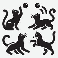 Unique Cat Silhouette Clip Art during Playing for Cat Lover Creative Works vector