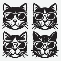 Trendy Cat Face with Sunglass Icons for Custom Pet Products and Merchandise vector