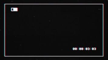 A old damaged VCR playing, VHS tape playing, over noise texture, Static noise, glitch effect, cassette recorder, bad signal with text rec. TV noise, vintage animation motion black video