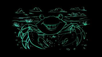 Neon frame effect, Cheerful Crab on the Shore on black background video