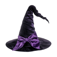 Halloween Witch wizards hat in black color with purple ribbon isolated on transparent background png