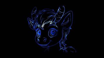 Neon frame effect, centaur with a friendly face on black background video