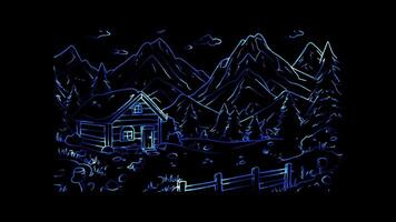 Neon frame effect, Playful Mountain Scene on black background video