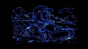 Neon frame effect, paver with a friendly expression on black background video