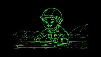 Neon frame effect, paver with a friendly expression on black background video