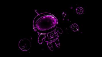 Neon frame effect, Adorable Robot in Space on black background video