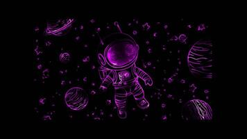 Neon frame effect, Adorable Robot in Space on black background video