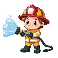 Fireman cartoon character with hose vector