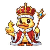 Cartoon king duck with a golden crown and a duckling vector