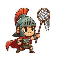 A cartoon character in a spartan costume holding a net vector