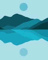 A blue and green mountain range with a lake in the background vector