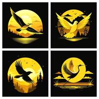 Set of color illustrations with different flying birds vector