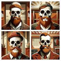 Set of color illustrations with hipster skull with beard vector
