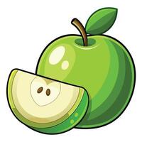 A green apple with a slice cut out of it vector